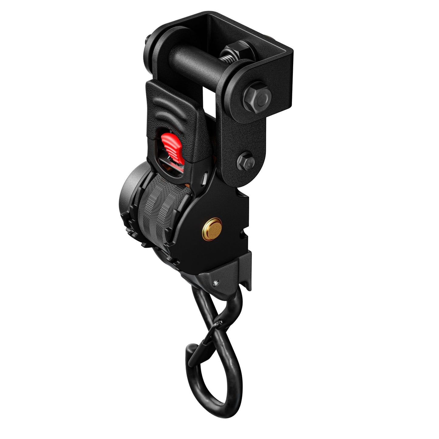 Integrated Retractable Tie-Down Strap with Universal Swivel Joint