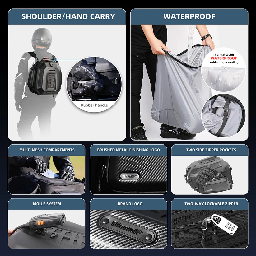 Hard Shell Motorcycle Tail Bag – Expandable 23-35L