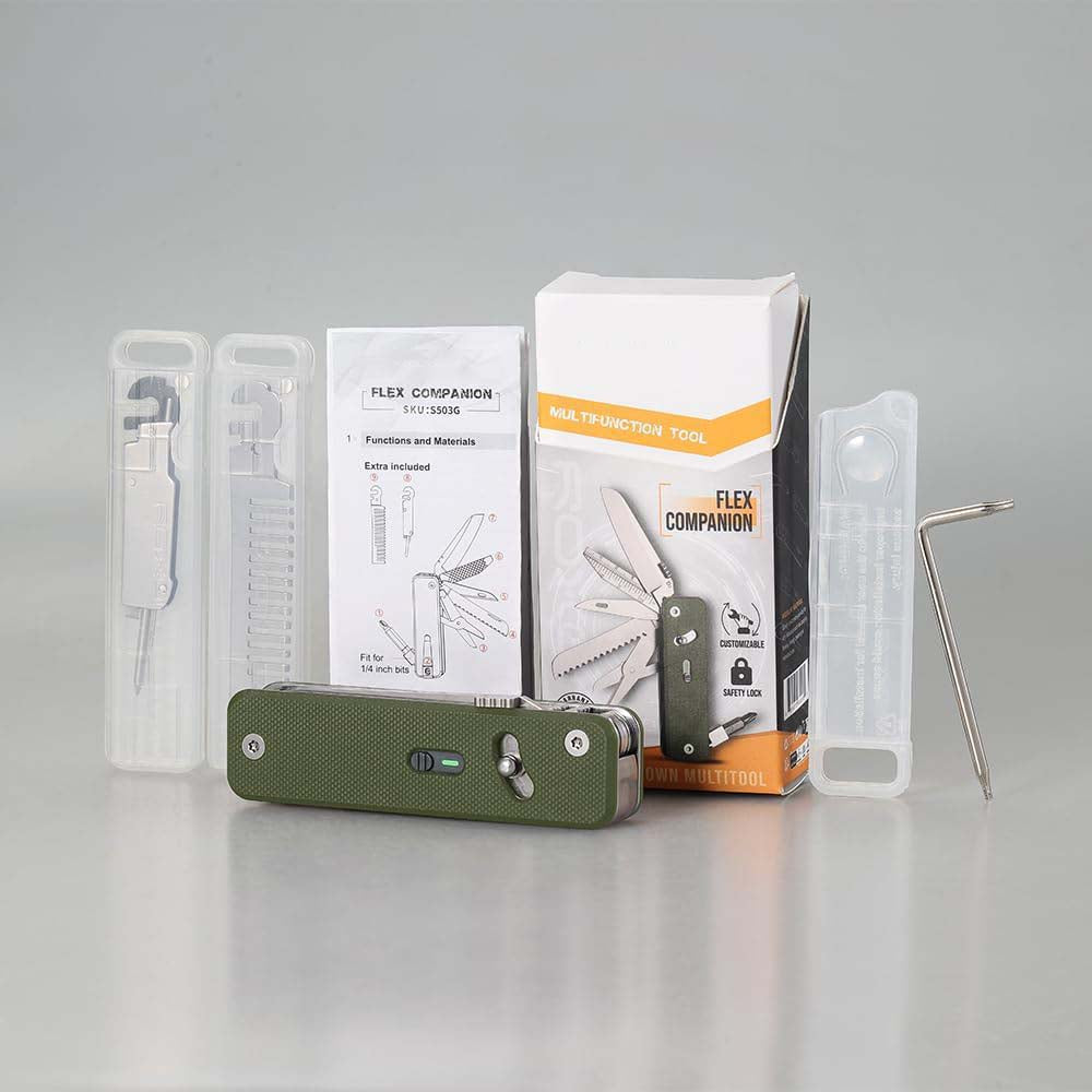 Portable adjustable pocket tool kit, pre-loaded with 8 essential tools.