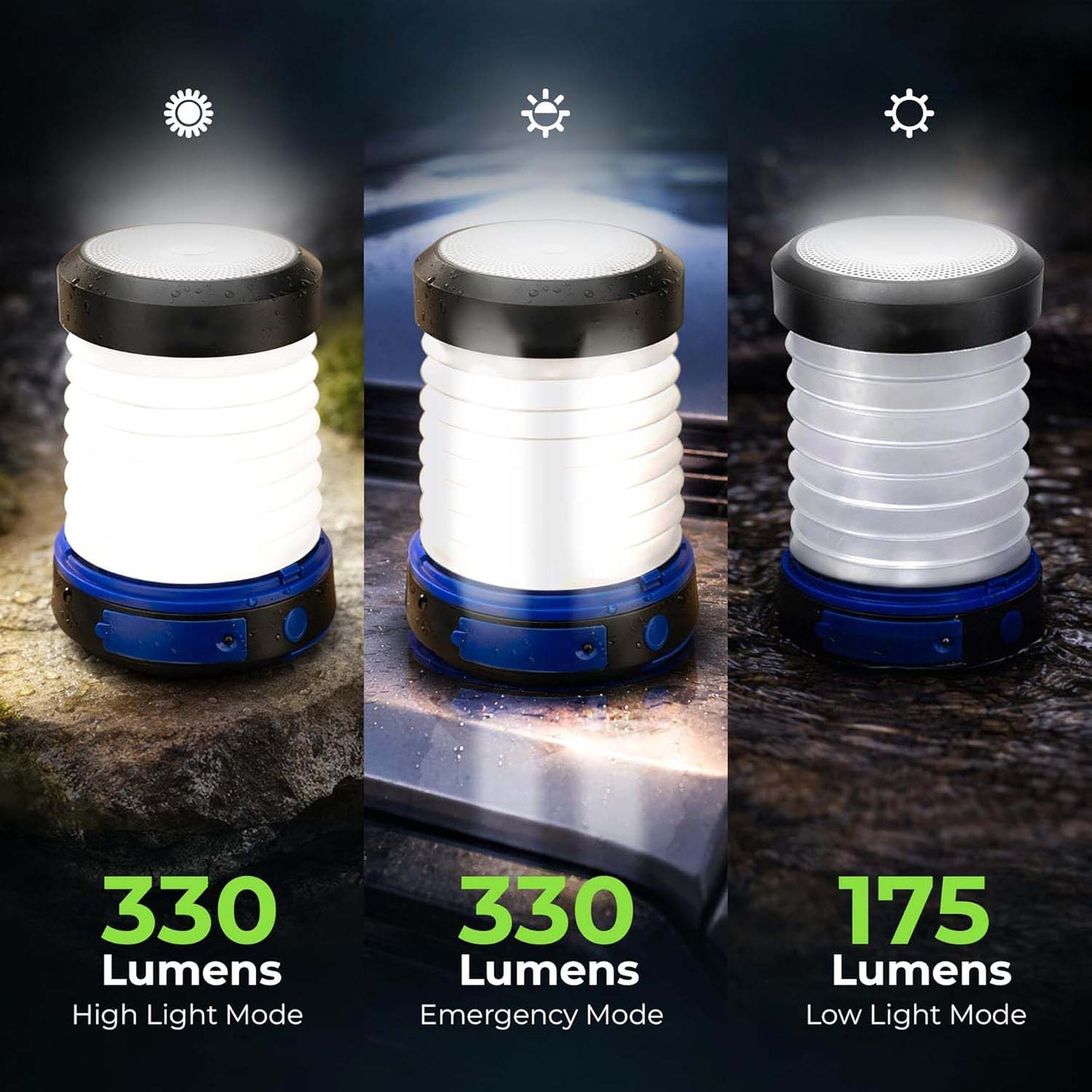 Outdoor Solar Lantern — Dual Charging (Solar/Plug-in) — Retractable LED Emergency Light
