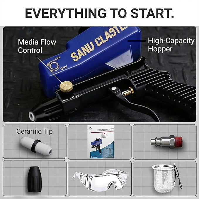 Wet and dry sandblasting machine, dry and wet sandblasting gun set