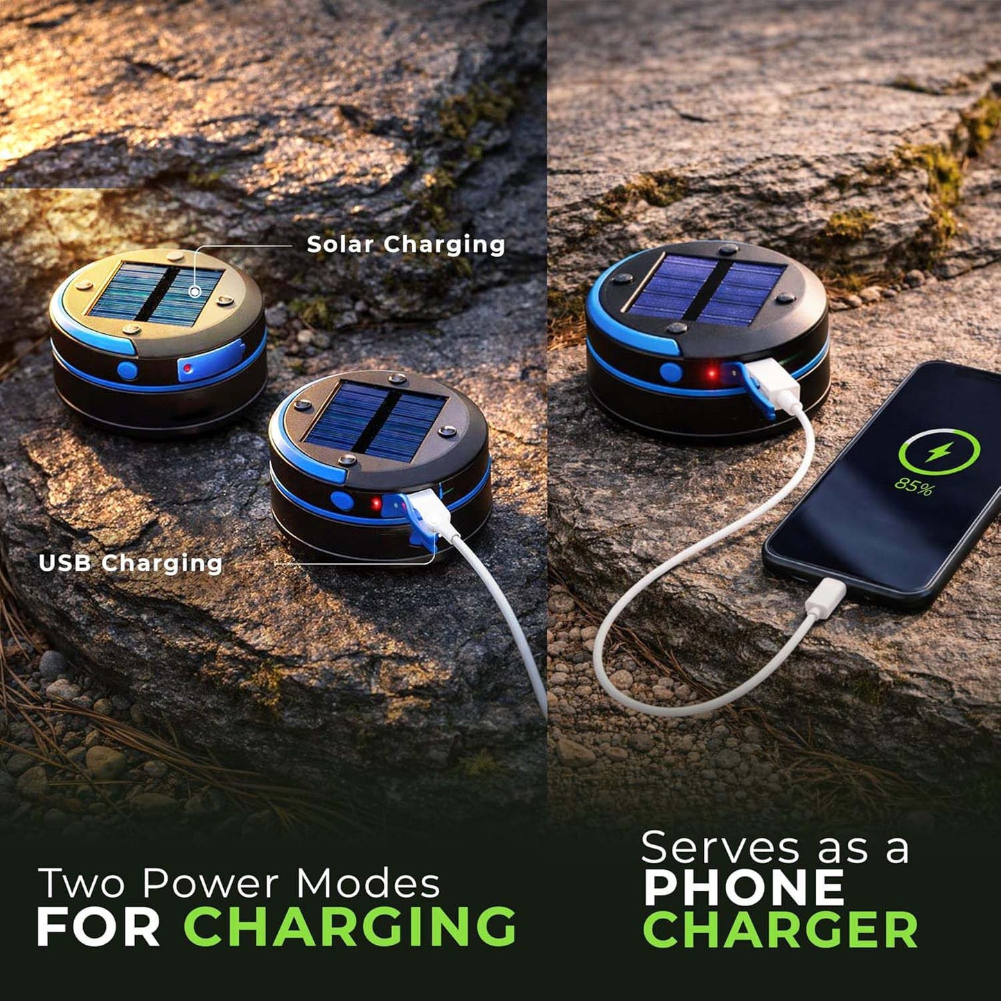 Outdoor Solar Lantern — Dual Charging (Solar/Plug-in) — Retractable LED Emergency Light