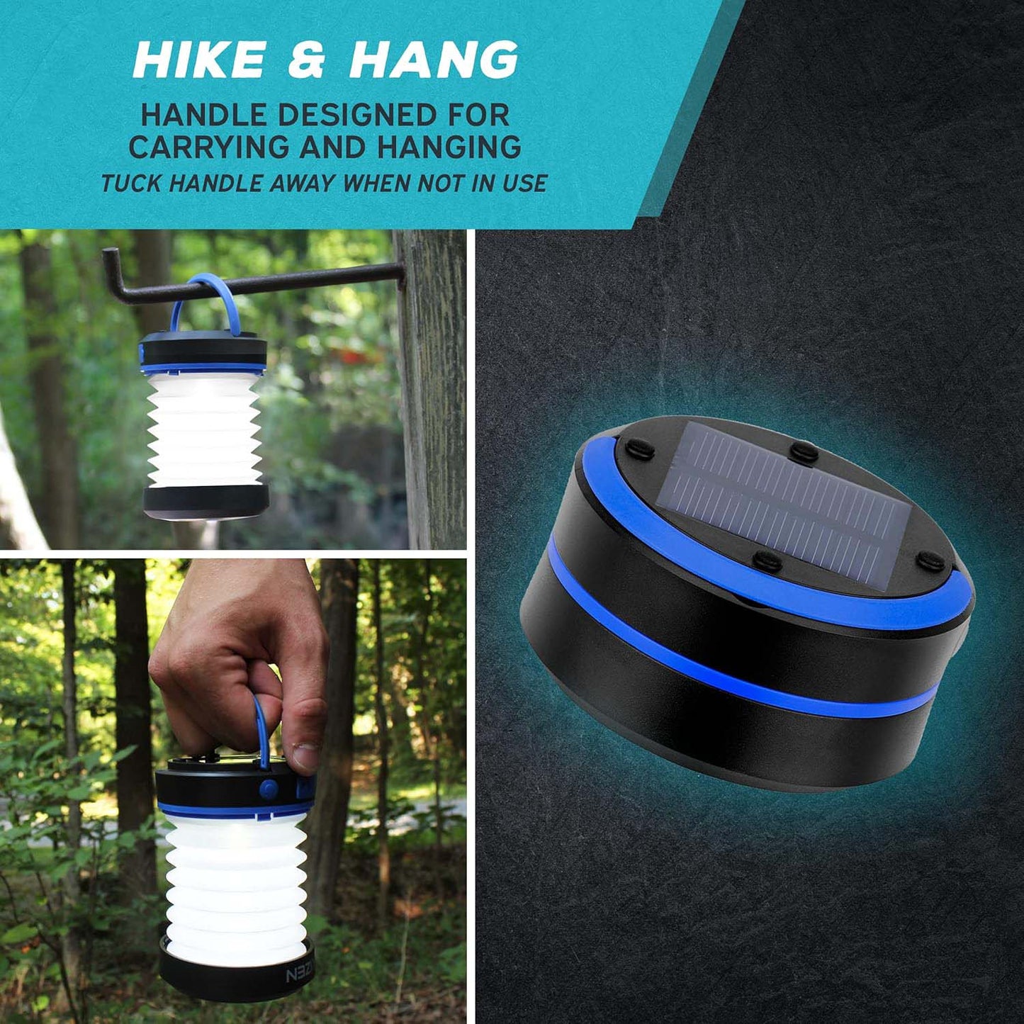 Outdoor Solar Lantern — Dual Charging (Solar/Plug-in) — Retractable LED Emergency Light