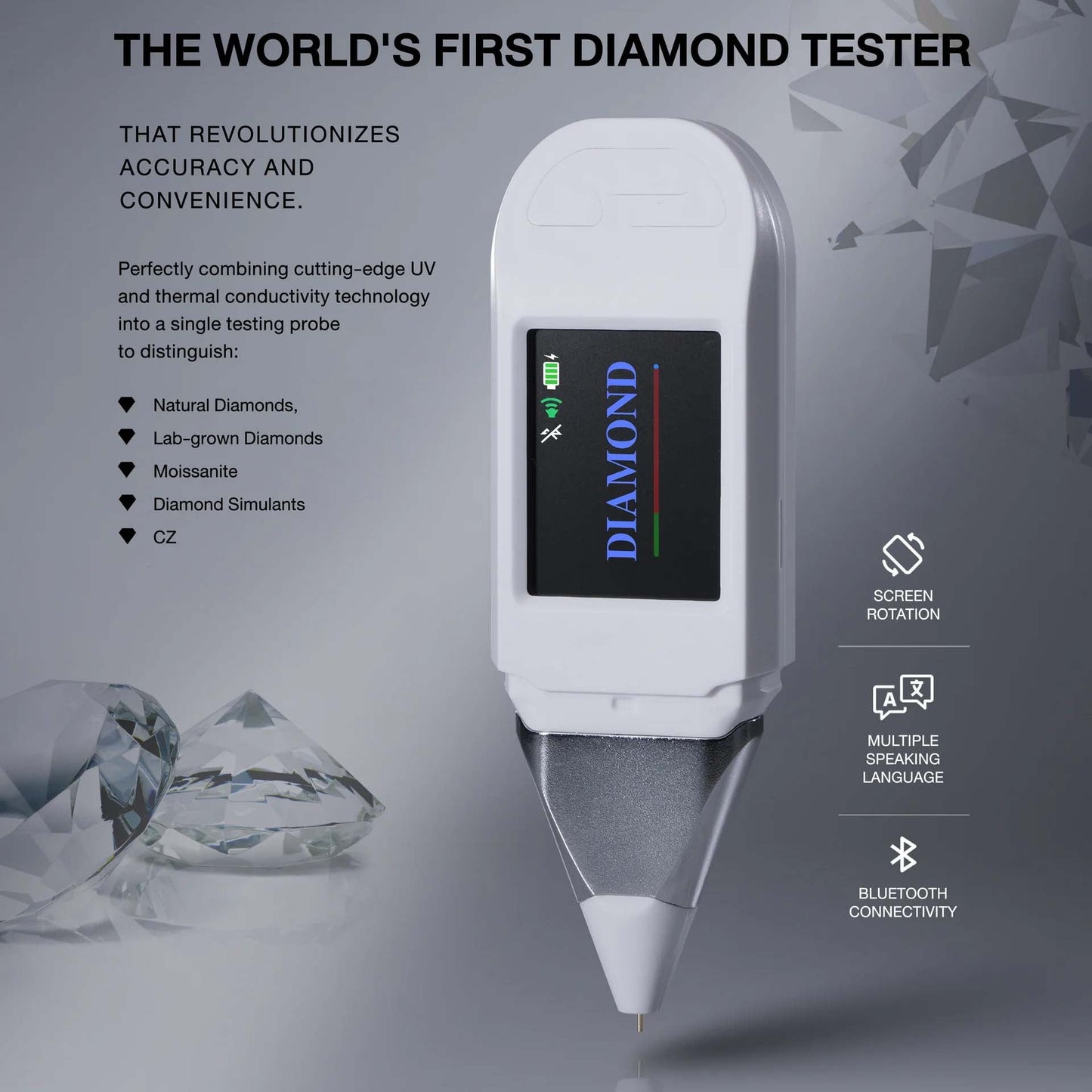 Used for detecting colorless laboratory-grown diamonds and diamond simulants.