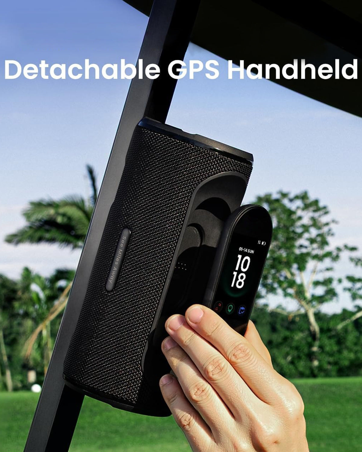 Golf speaker equipped with detachable GPS rangefinder handheld device