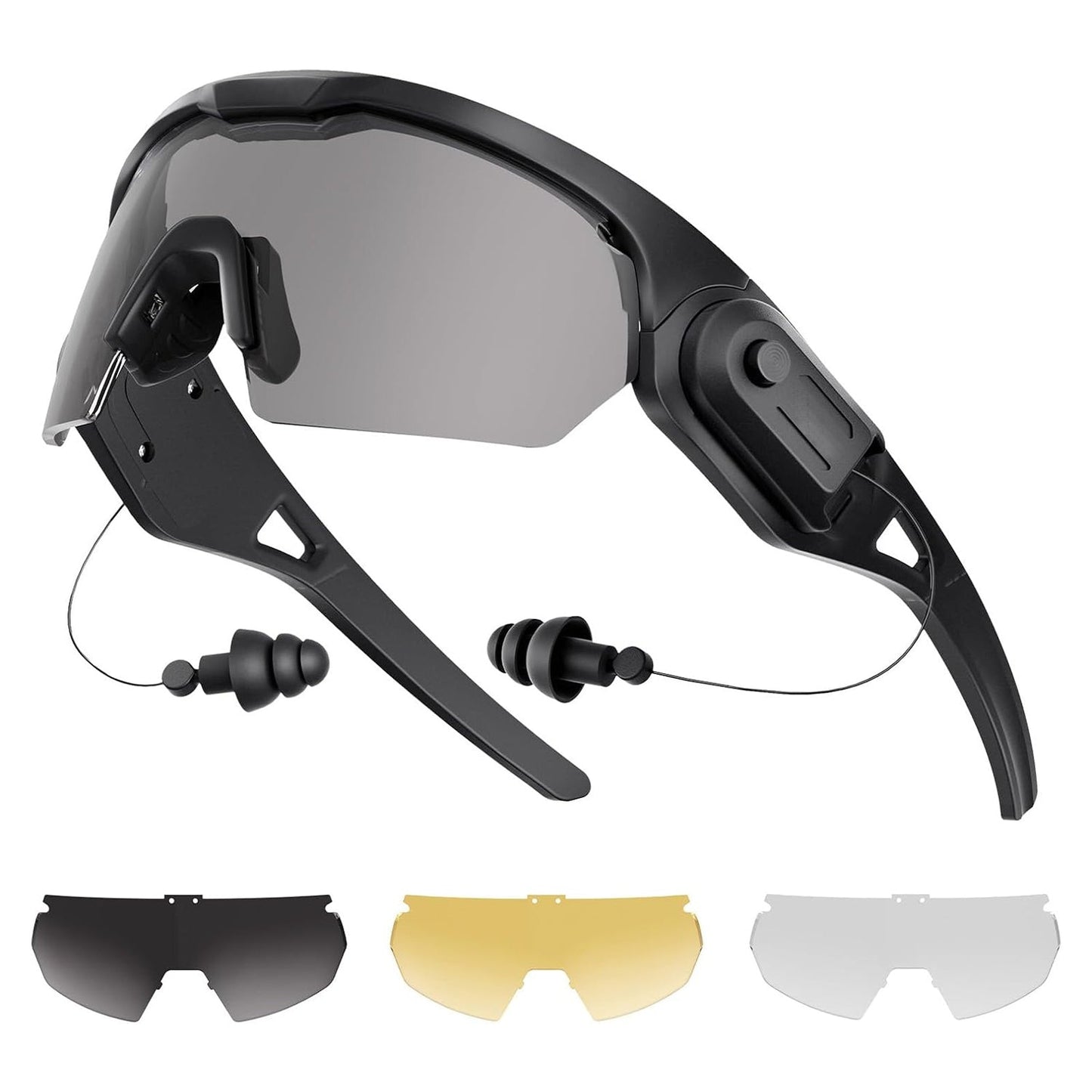 Shooting glasses with earplugs