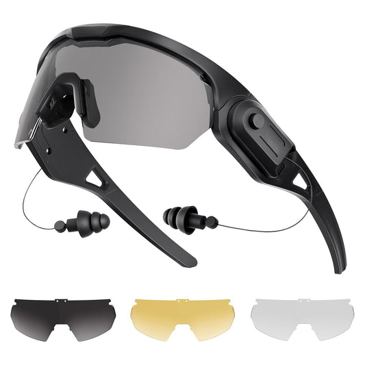 Shooting glasses with earplugs
