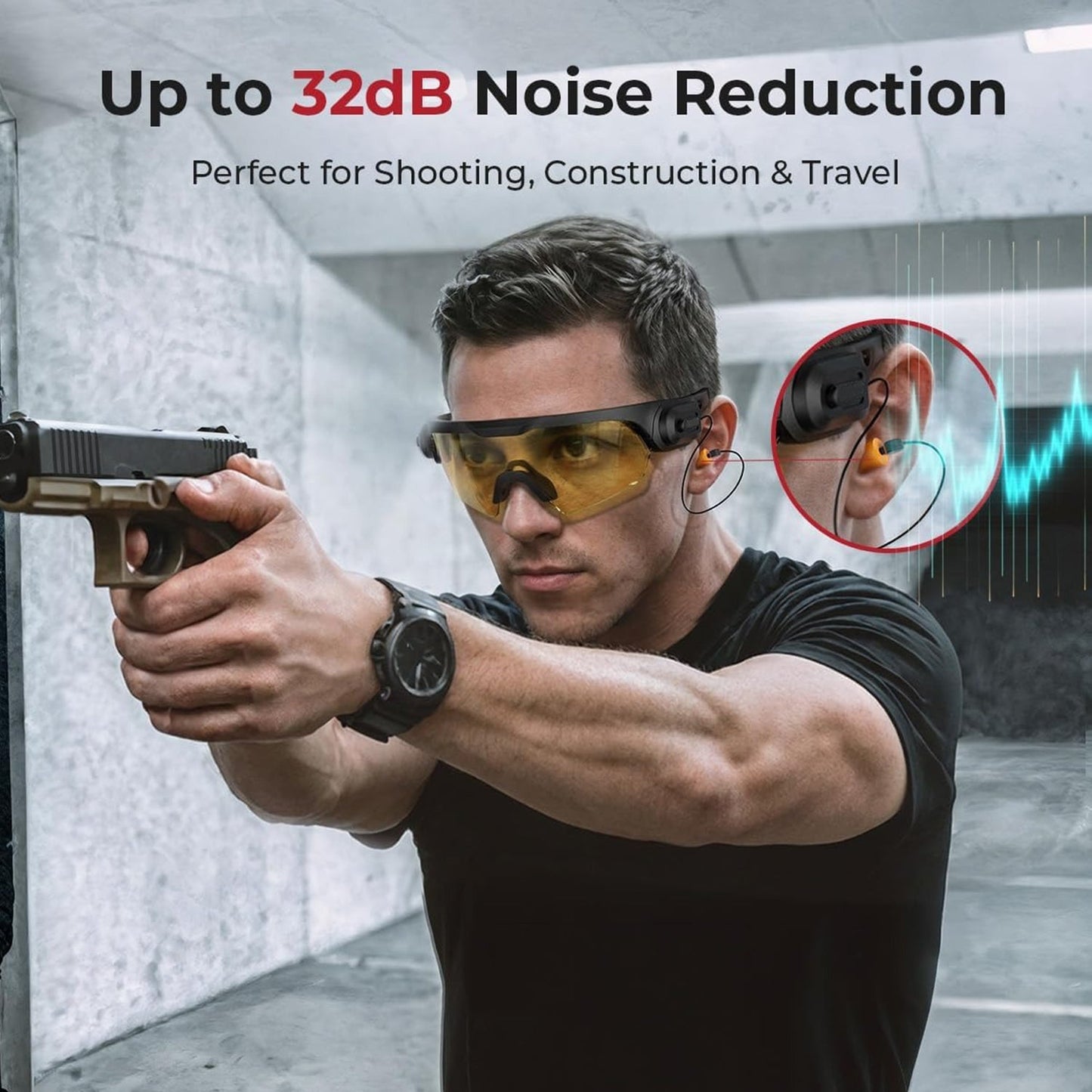 Shooting glasses with earplugs